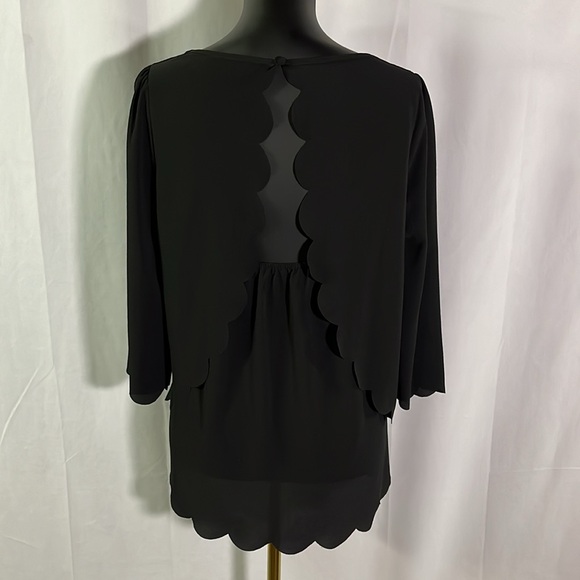 Papermoon Tops - Papermoon Black Scalloped Open Back Blouse